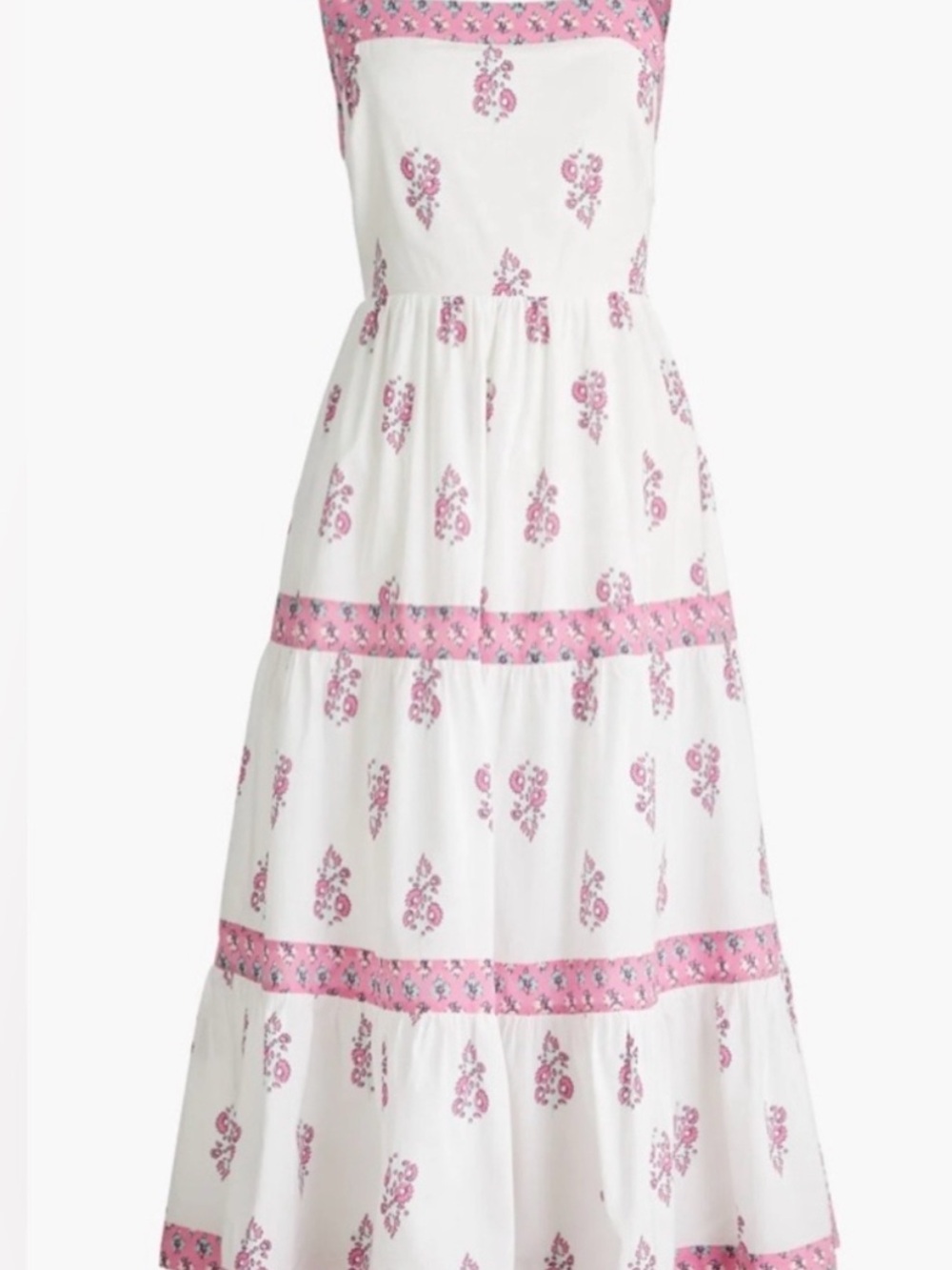 Jcrew Pink & White Tiered block print Floral Maxi Dress